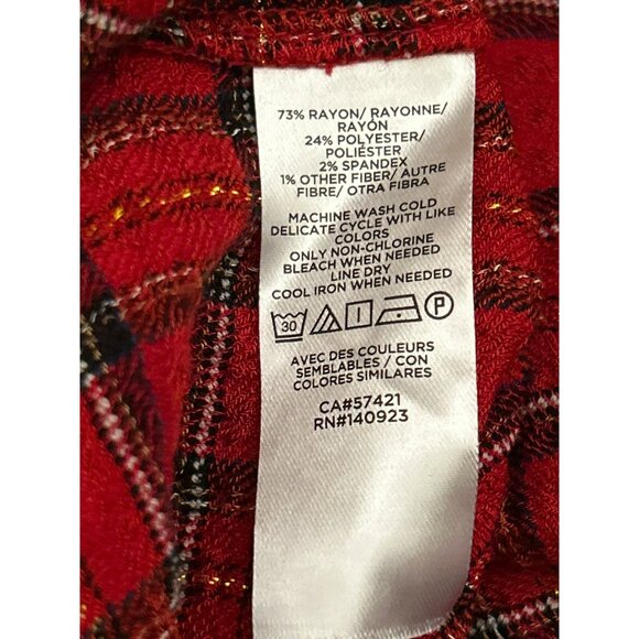 Loft Women's Red Plaid Button-Down Drawstring Blouse Size XL Peplum Christmas - Picture 6 of 6